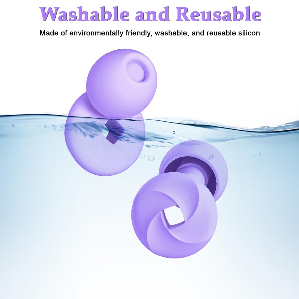 ZIBUYU Ear Plugs for Noise Reduction with 33dB Protection and Soft Silicone Loop Design | Purple