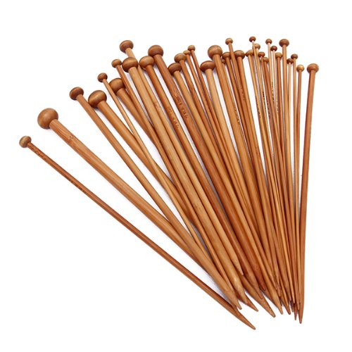 ELEPHANTBOAT 18pcs Wood Knitting Needle Set--Small to Large 2-10mm, Sturdy Round Blunt Yarn Knitting Needles Tool Kit