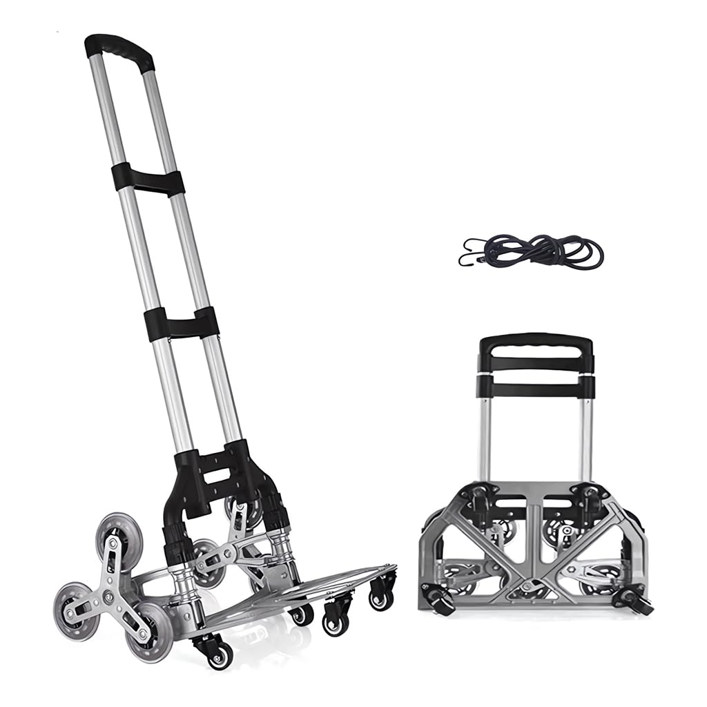 Serplex® Hand Truck Trolley Folding Stair Climbing Cart with Adjustable Handle Height, 165 lbs Load Capacity, Aluminium Hand Truck Cart Multipurpose Dolly for Warehouse Shopping (6+4 Small Wheels)