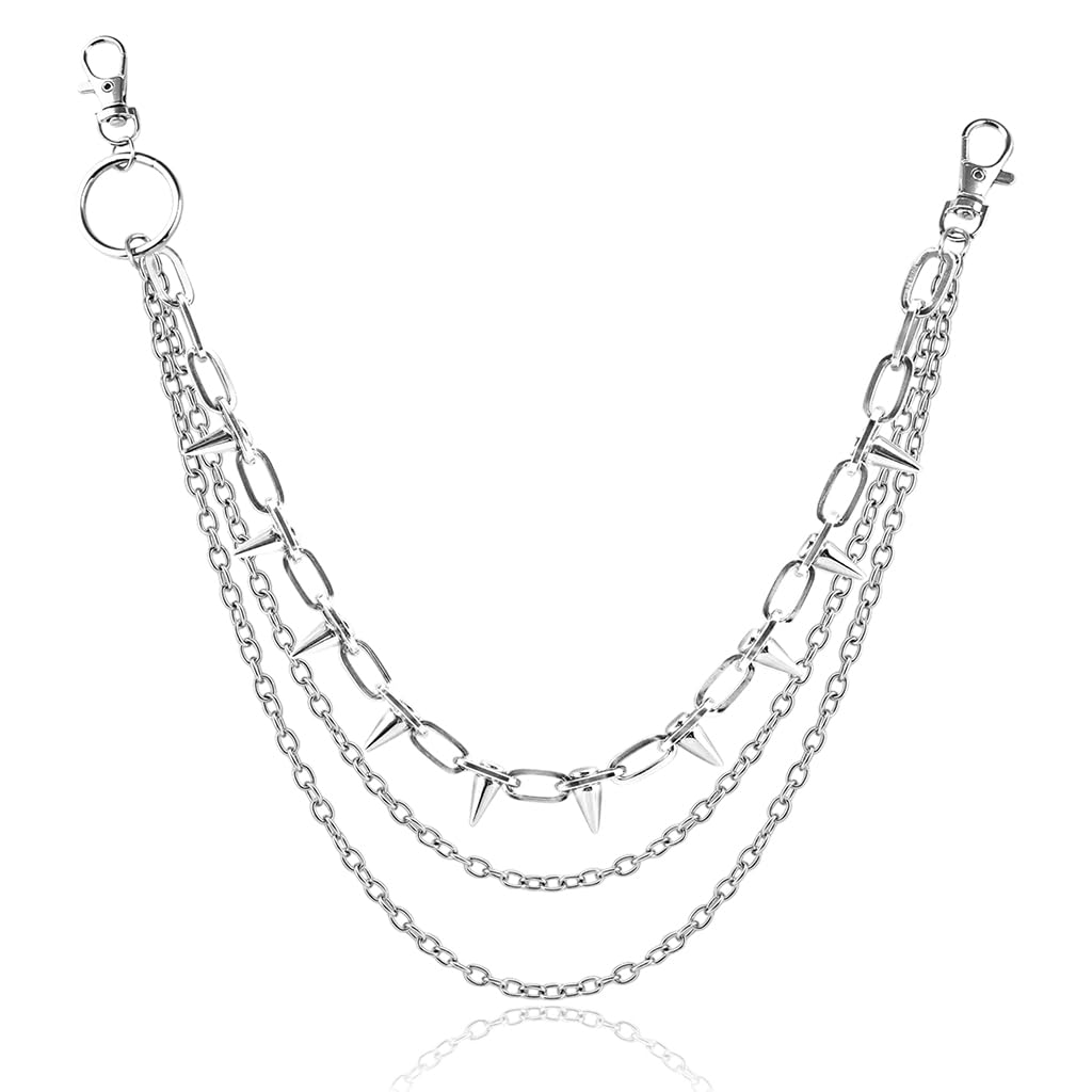 GUSTAVE Layered Pants Chain for Men featuring Triple Chain Fang Design and Silver Metal | Gothic Punk Street Accessory