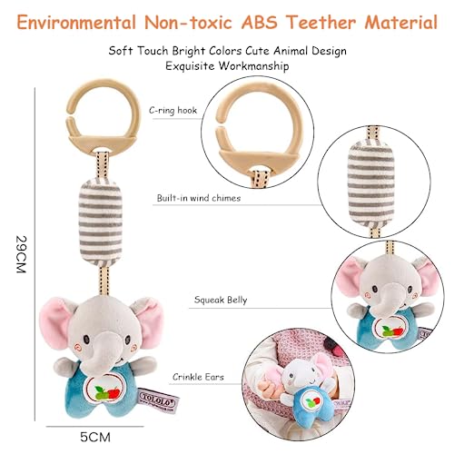 PATPAT® Elephant Rattles for Baby 0-6 Months New Born Baby Toys Hanging Toys for Babies Cradle Toys Hanging Infant Toys Sensory Toys with Sound, Babies Toys Plush Toys Soft Toys for Babies 6-12 Months
