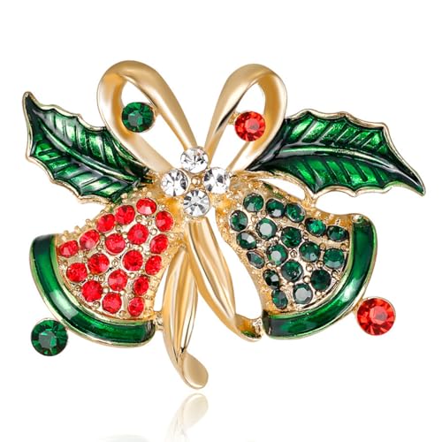 Venzina® Christmas Brooch for Women Men Inlaided Rhinestone Shining, Christmas Bell Brooch, Alloy Brooch for Coat Dress Gown Shawl Sweather, Christmas Gift