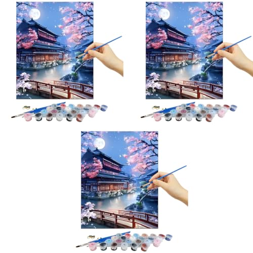 HASTHIP® Paint by Number for Adults Canvas, Landscape DIY Painting Kits on Canvas with Brushes and Acrylic Paint, Home Wall Decor, 40 x 50cm 3 PCS