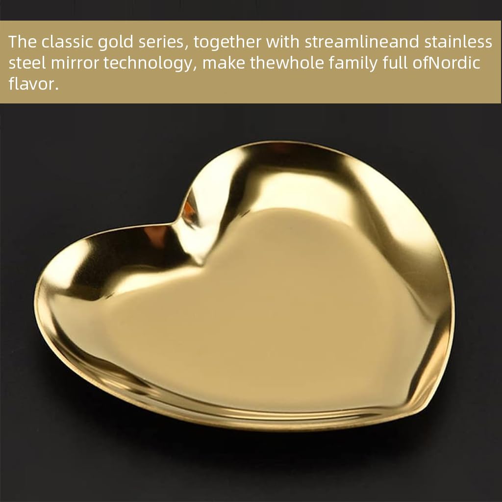HASTHIP Jewelry Storage Trays for Vanity and Dresser featuring Heart-Shaped Design 16x15cm | Golden Metal Organizer