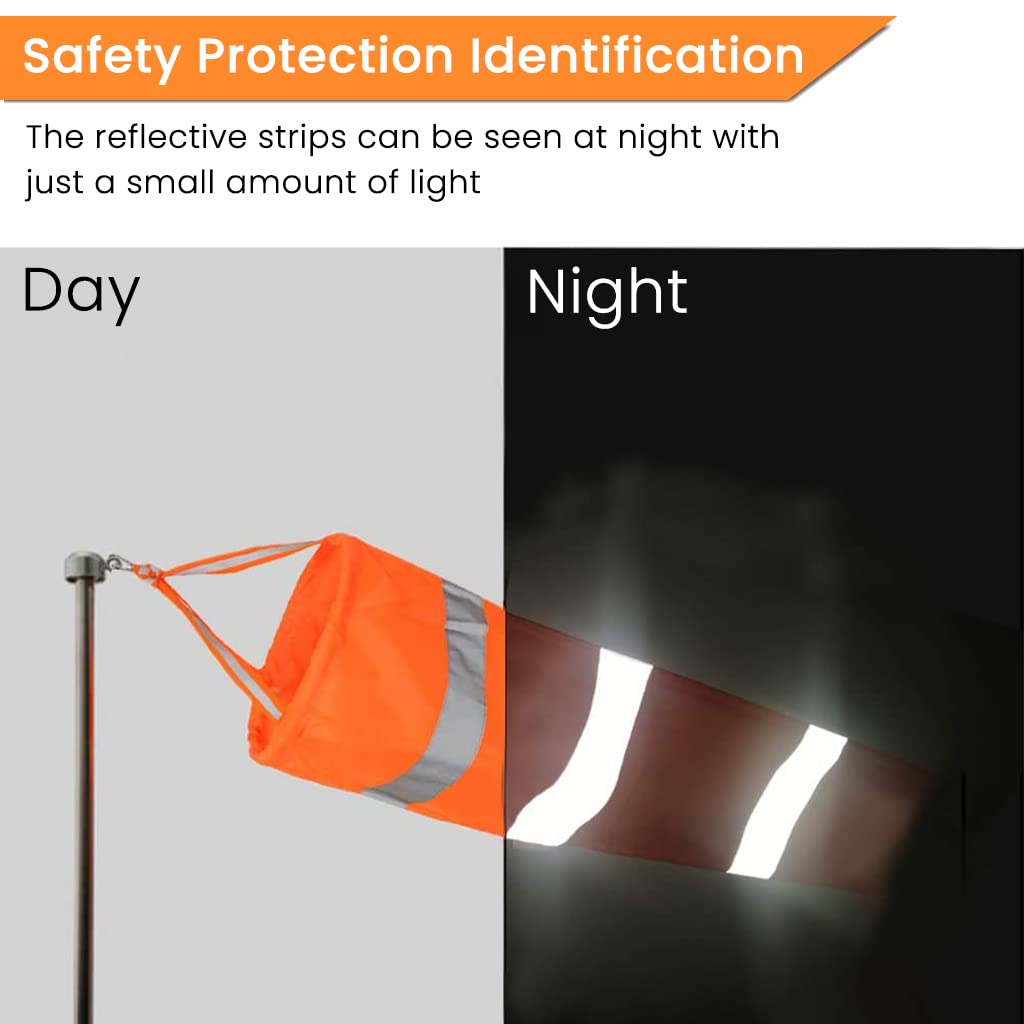HASTHIP Airport Wind Sock for Outdoor Wind Direction Measurement with Reflective Straps and 30 in Length | Bright Orange Waterproof Nylon Design