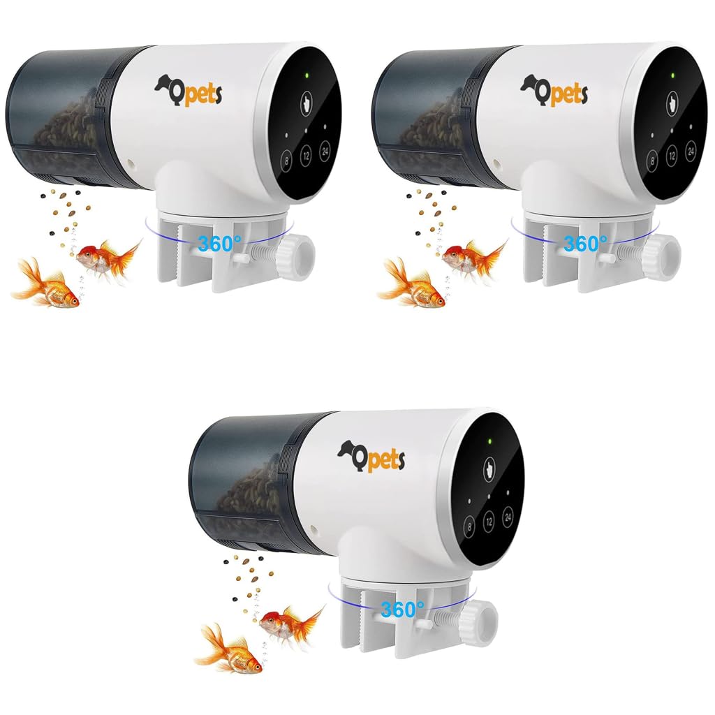 Qpets Automatic Fish Feeder for Aquariums and Ponds with 0.8L Food Container | 360° Rotating Timer