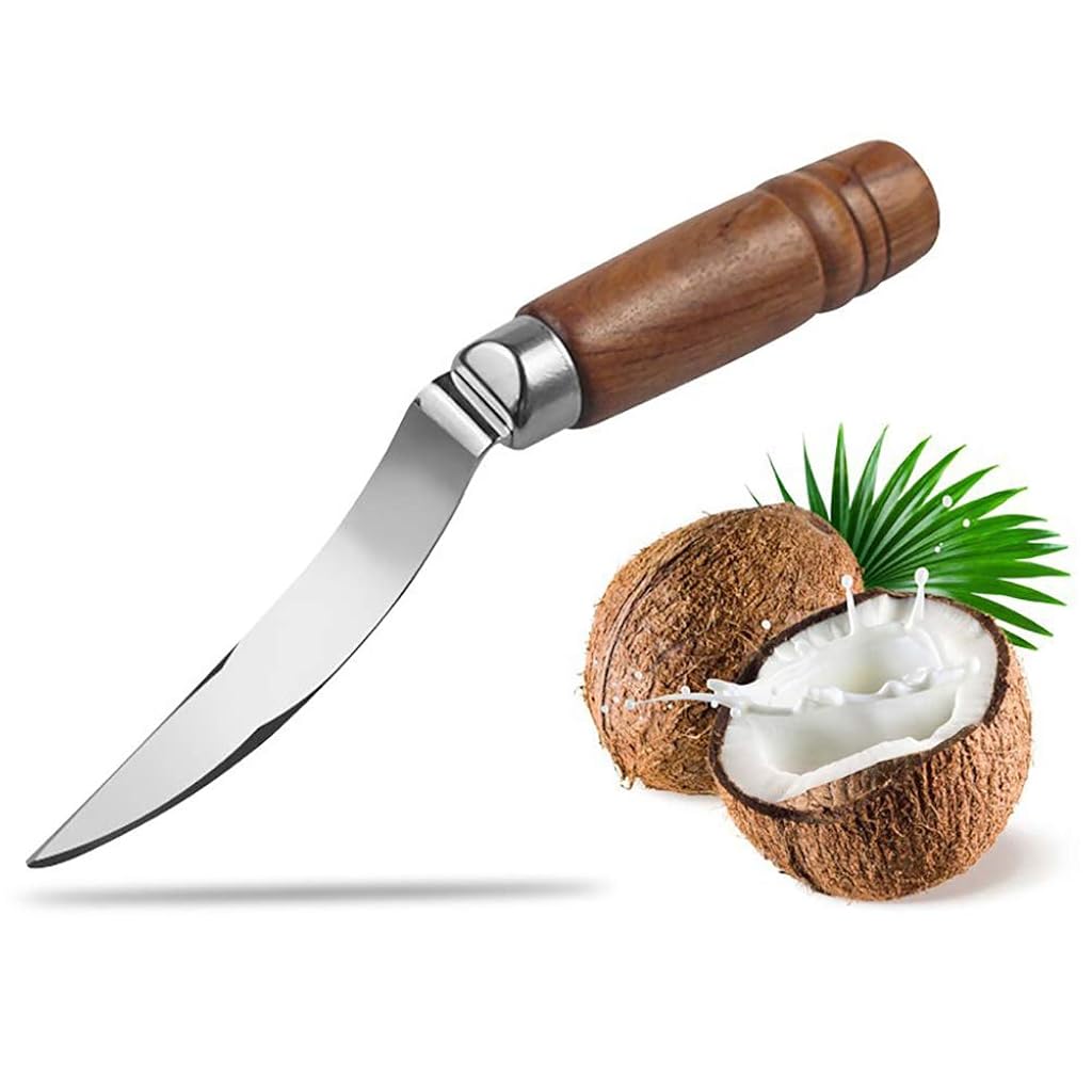 HASTHIP® Coconut Pulp Scraper Tool, Manual Hand Grater with Wooden Handle for Easy Coconut Pulp Removal, Kitchen Gadget for Fresh Coconut Preparation