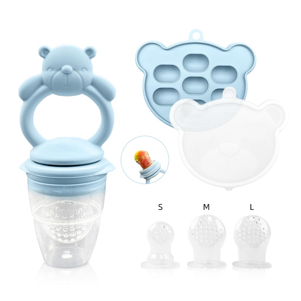 SNOWIE SOFT® Silicone Pacifier & Ice Cream Mould Fruit Puree Ice Cube Mold Set Baby Silicone Pacifier Teether Feeder Baby Food Feeder Silicone Ice Cube Tray Pacifier Feeder for Puree