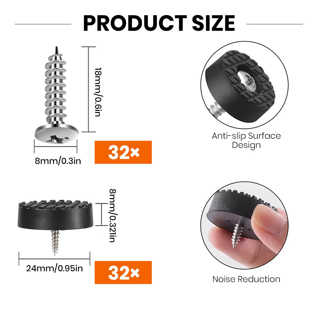 Serplex Table Feet Pads 64PCS Screw In Floor Protectors for Wooden Furniture with Wear Resistant PVC | Anti Slip Risers 2.4cm for Chair Stool Desk