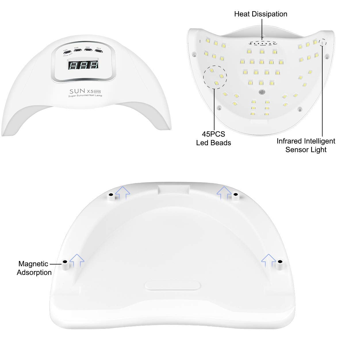 MAYCREATE LED UV Nail Lamp for Gel Polish with 45 LED Beads and Auto Sensor | 150W Quick Curing
