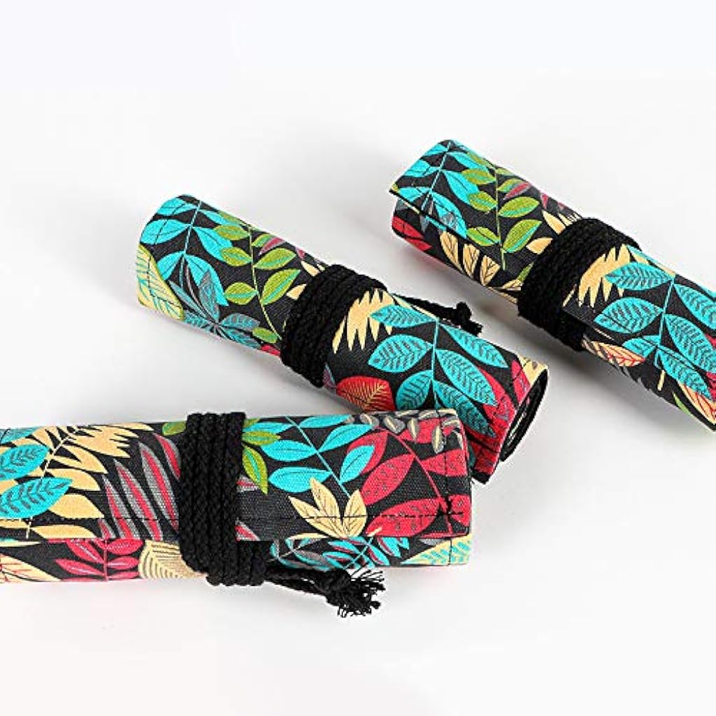 PATPAT® 72 Slots Canvas Colored Pencil Wrap Case for Adults and Kids Roll Up Pen Paint Brush Storage Pouch Portable Artist Student Fallen Leaves Without Pencils 3PCS