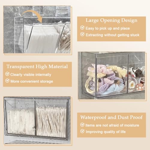 HASTHIP® Q-tip Holder Wall Mounted - Wall Organiser Flip Cover Cosmetic Organizer No Drill for Cotton Swabs, Cotton Ball Q-tip Dispenser - Transparent