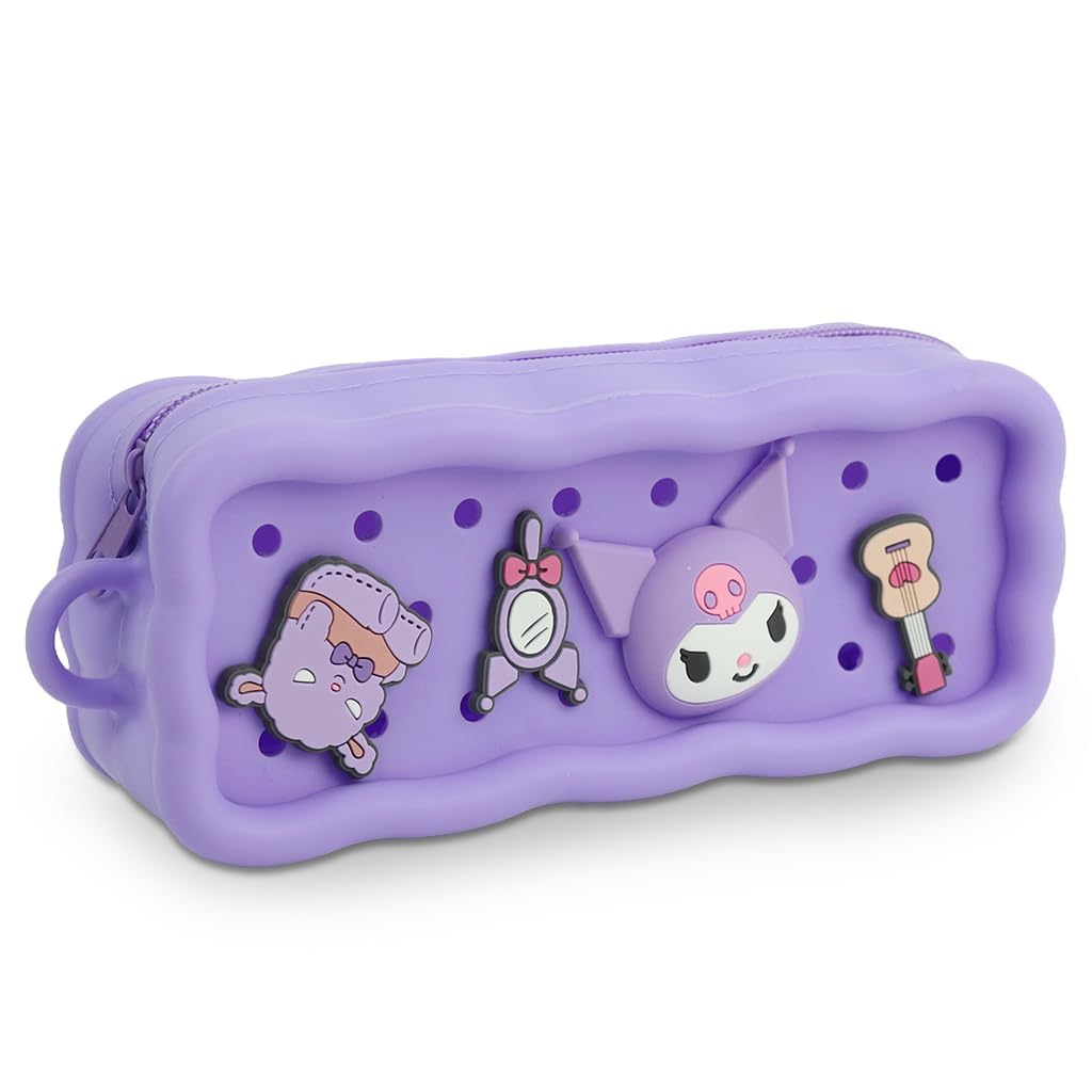 Climberty Pencil Pouch for Kids with DIY Kuromi Charms 21.5x6x8cm Purple Silicone | Cute Gift for Girls