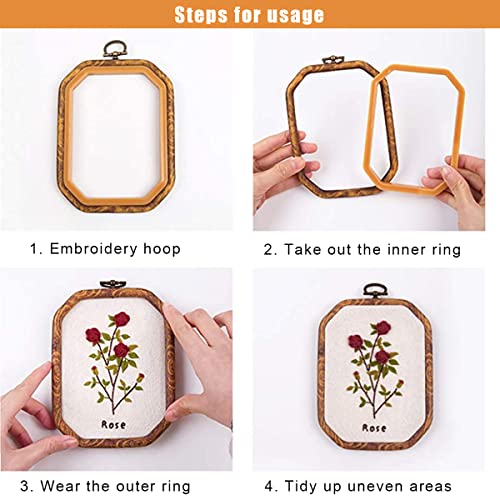 HASTHIP® Embroidery Hoops, Cross Stitch Hoops, Imitated Wood Plastic Display Frame, Reusable Circle Oval Rectangular Octagonal Cross Stitch Hoop Ring for Art Craft Sewing and Hanging Ornaments(4Pcs)