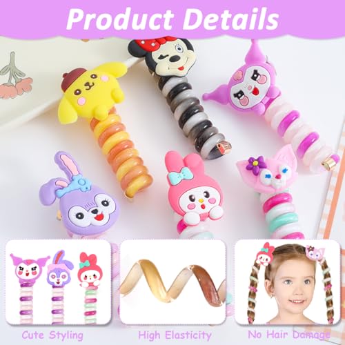 PALAY® Telephone Wire Hair Band for Kids Elastic Spiral Ties Cute Cartoon Braids Ponytail Holder Maker Accessories Girls Children Gifts Multi Butterfly 2 PCS