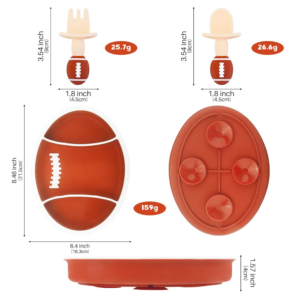 SNOWIE SOFT Baby Food Plate for Toddlers with 3 Compartments featuring 4 Suction Cups | BPA-Free Silicone Plate and Spoon Set
