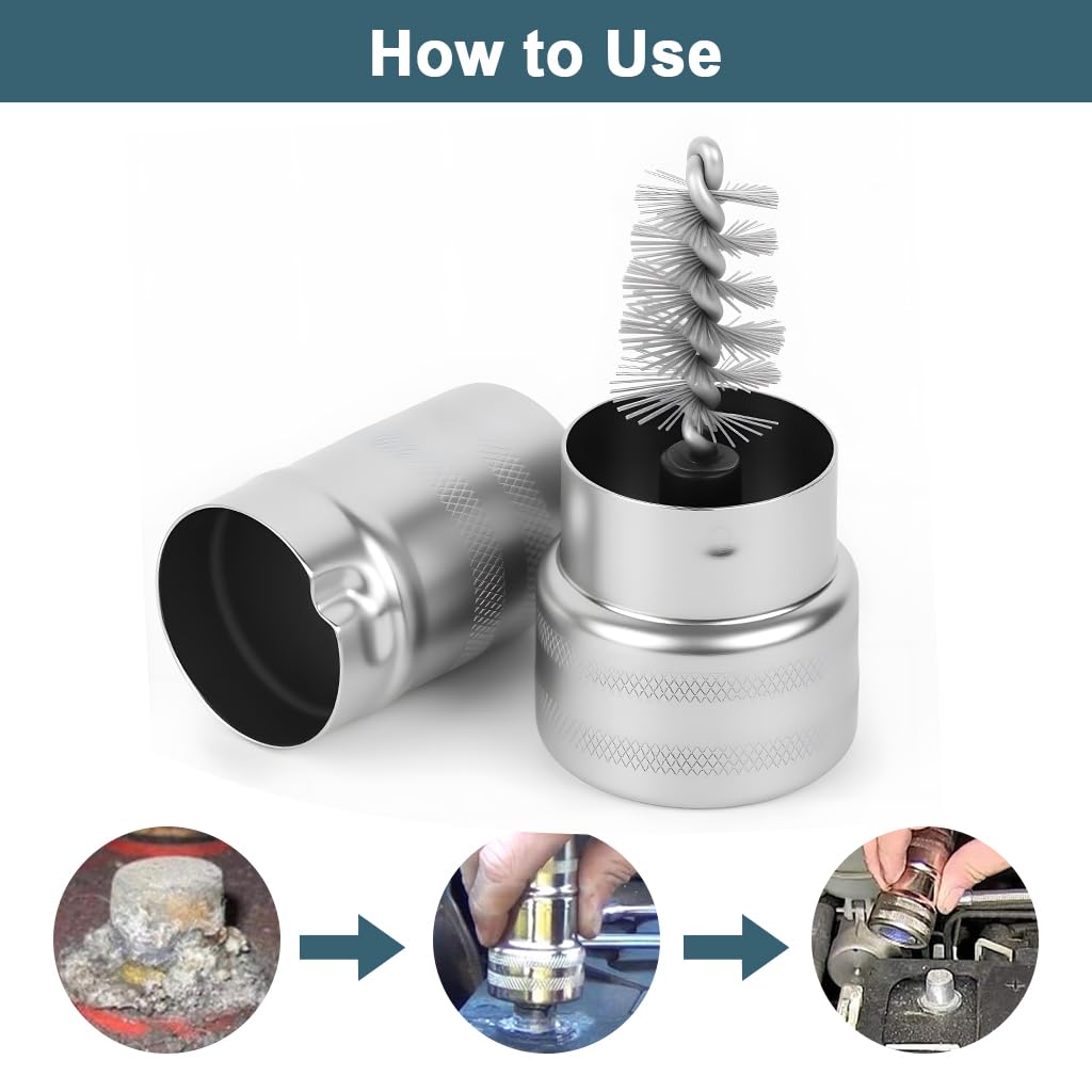 STHIRA Battery Terminal and Post Cleaner for Vehicle Use with Stainless Steel Bristles | 2Pcs Set Featuring Ergonomic Metallic Handles