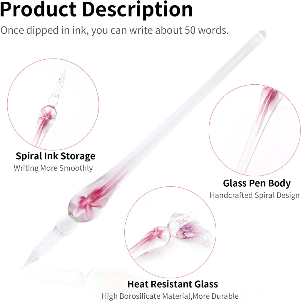 Climberty Glass Dip Pen Set for Calligraphy with 4 Colors Ink and Crystal Pen Holder | Gift Box