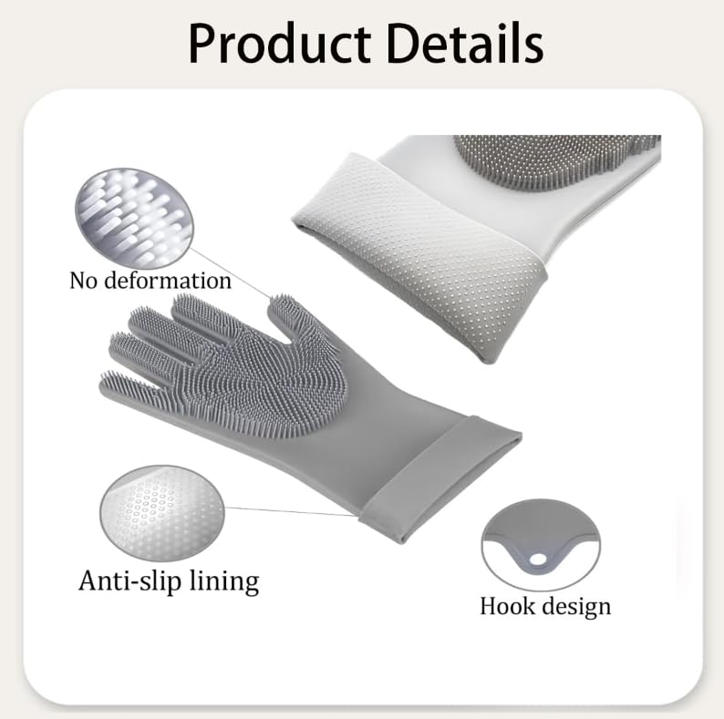 Zibuyu Rubber Hand Gloves for Kitchen Cleaning with Non Slip Grip and Soft Silicone Bristles