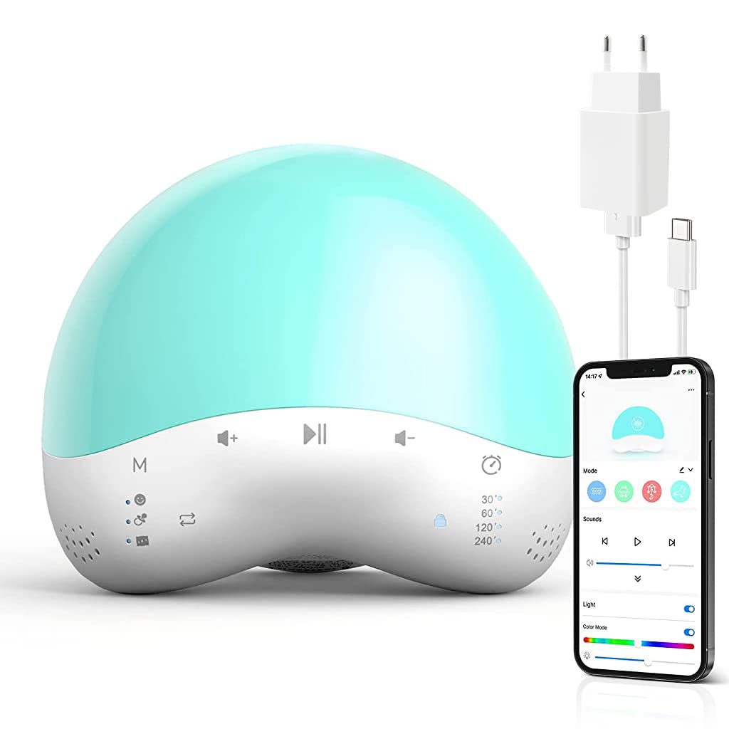 HANNEA White Noise Machine for Baby Sleep Aid with 25 Sounds and RGB Night Light | WiFi APP Control