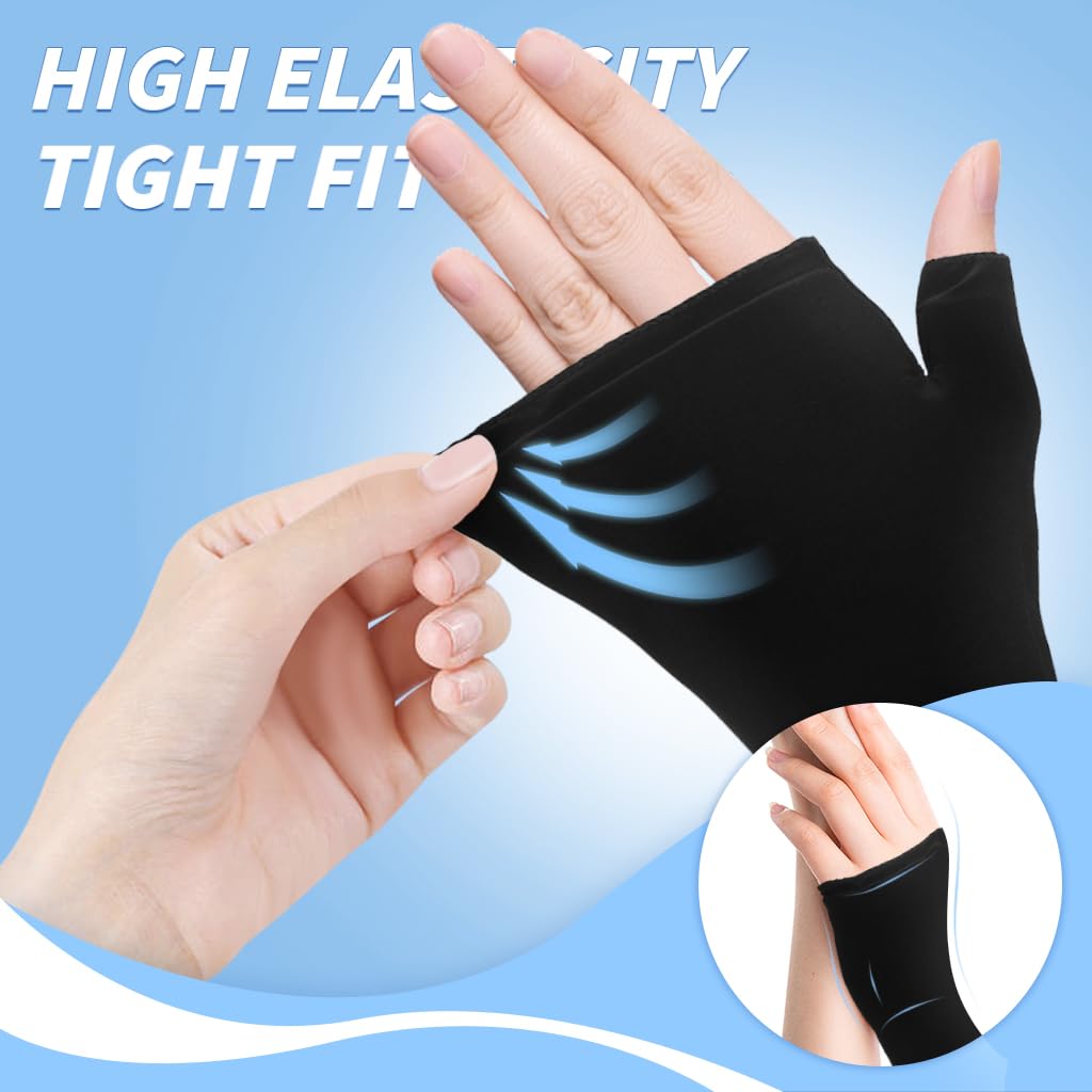 HANNEA Finger Arthritis Compression Gloves for Pain Relief featuring Reusable Gel Sleeve 2PCS