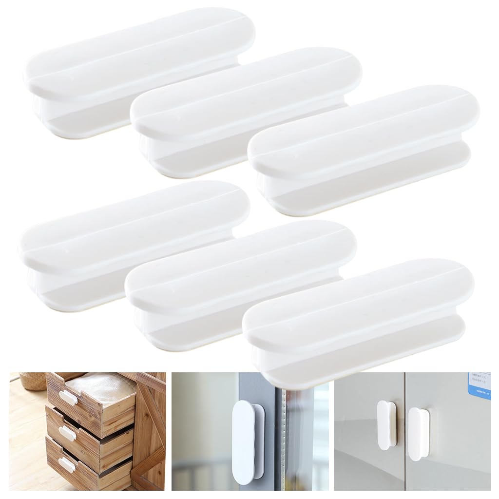 Supvox® 6Pcs Self-Stick Instant Cabinet Drawer-Humanity Handle Helper Auxiliary For Kitchen Hotel Office Knobs Window Sliding Door-Wardrobe Self-Stick Push Pull Helper Stick-On (White)