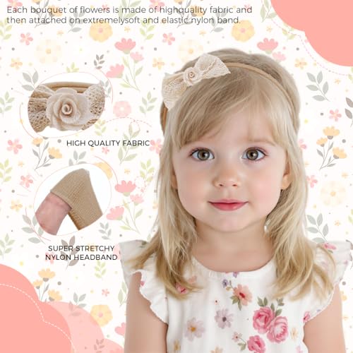 SNOWIE SOFT® 3Pcs Hair Bands for Baby Girls 0-24 Months,3-Design Nylon Turban Knotted Bow Baby Girl Hair Bands Flower Crowns,Soft High Elastic Headbands for Girl - Accessories