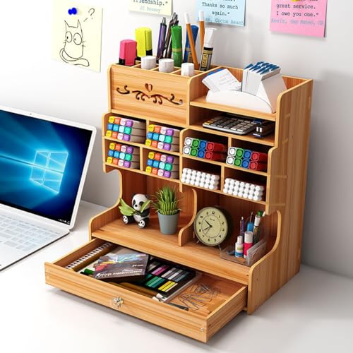 Climberty® Wooden Desk Organizer, Desktop Organizer Set with Drawer, Multifunctional Desktop Bookshelf for Office Supplies, Pen Holder for Kids Room, Desktop, Office, Reading Room