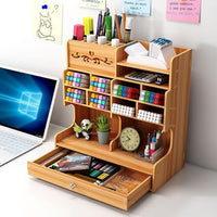 Climberty® Wooden Desk Organizer, Desktop Organizer Set with Drawer, Multifunctional Desktop Bookshelf for Office Supplies, Pen Holder for Kids Room, Desktop, Office, Reading Room