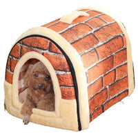 Qpets® Cat House Winter, Dog Beds and Houses, Cozy house with Detachable Roof, Portable Handle All Season Use Cat Bed, Creative Print Pet House for Small Medium Cat or Dog, M