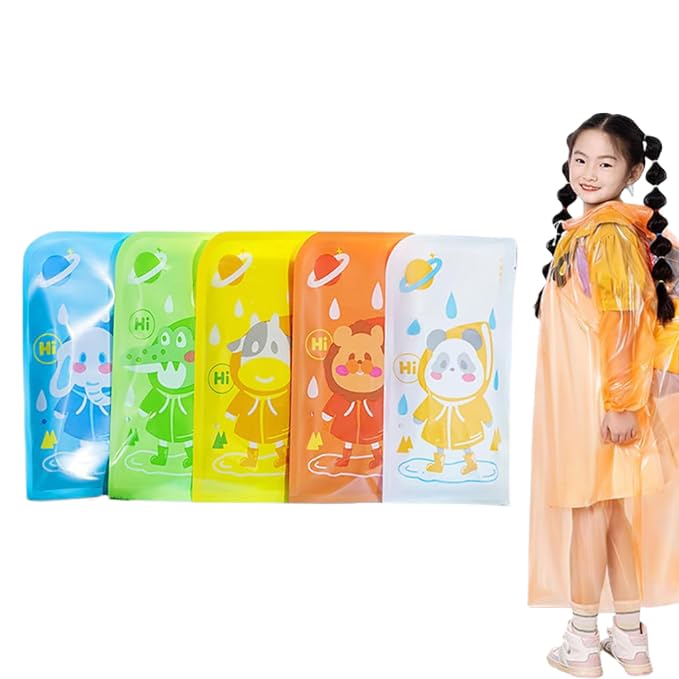 PATPAT® 5Pcs Kids Rain Coat Travel Disposable Rain Coat Color Transparent PVC Hooded Rain Coat Emergency Rain Ponchos for Kids Students Outdoor Rain Coat for Camping, Hiking, Traveling