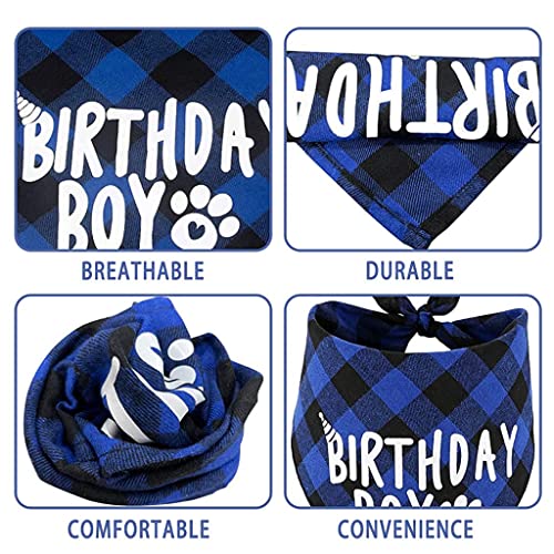 Qpets® Dog Birthday Party Supplies Set, Dog Birthday Party Supplies, Blue Theme Dog Birthday Supplies Happy Birthday Banner Birthday Cap Ballon Ribbon Bow Tie Collar (Blue)