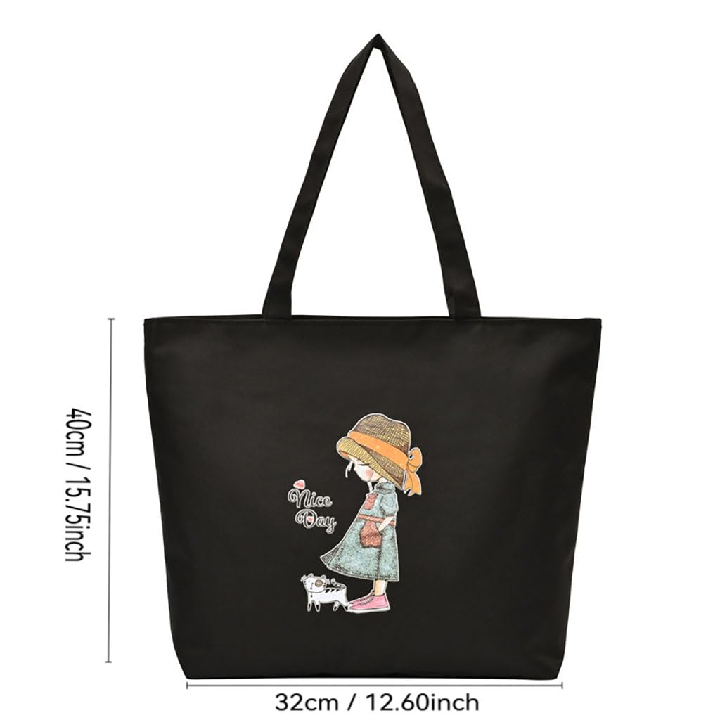 Zibuyu Aesthetic Canvas Tote Bag for Women with Foldable Design and Black Graphic Print | Eco-Friendly Reusable Cotton Shopping Bag