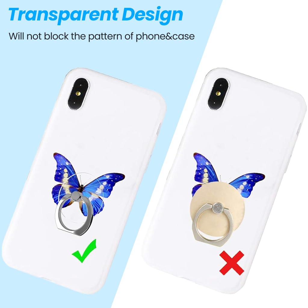 ZIBUYU Metal Phone Ring Grip with 360 Rotatable Folding Support and Clear Round Acrylic | 3PCS