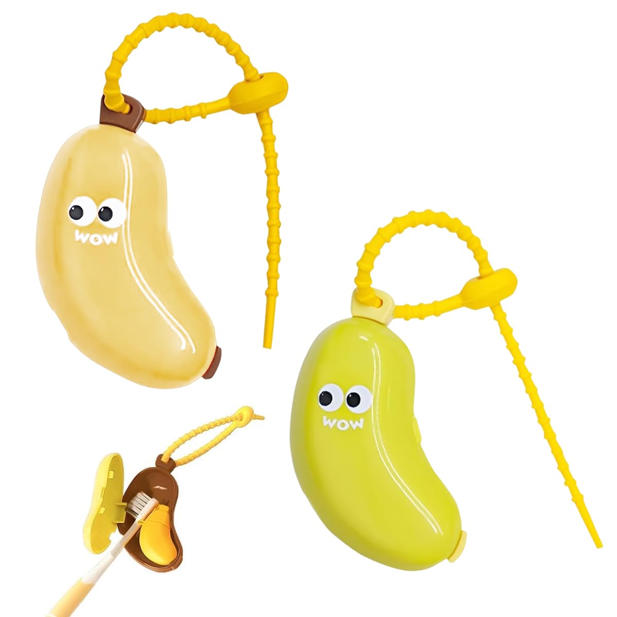 HANNEA Banana Toothbrush Head Cover for Travel with Elastic Lanyard and 2PCS Set | Portable Dust Protection