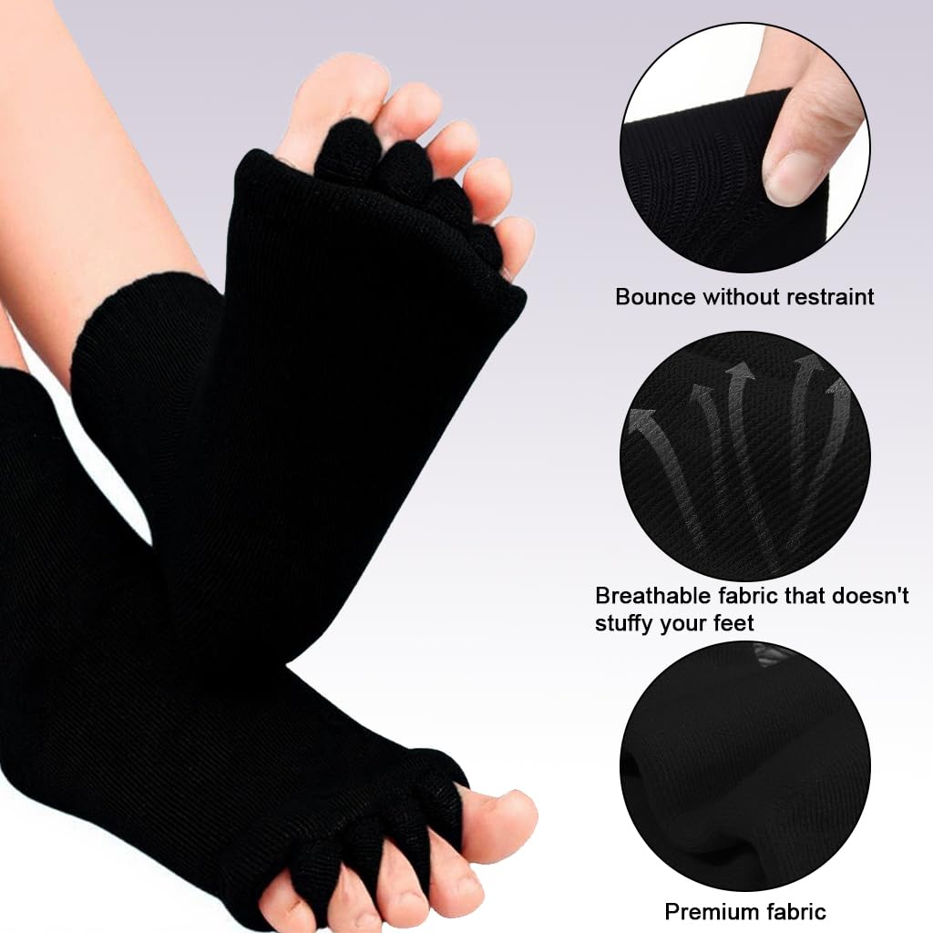 Zibuyu Toe Separator Socks for Yoga and Bunion Relief with Ergonomic Toe Dividers | Breathable Cotton for Men and Women