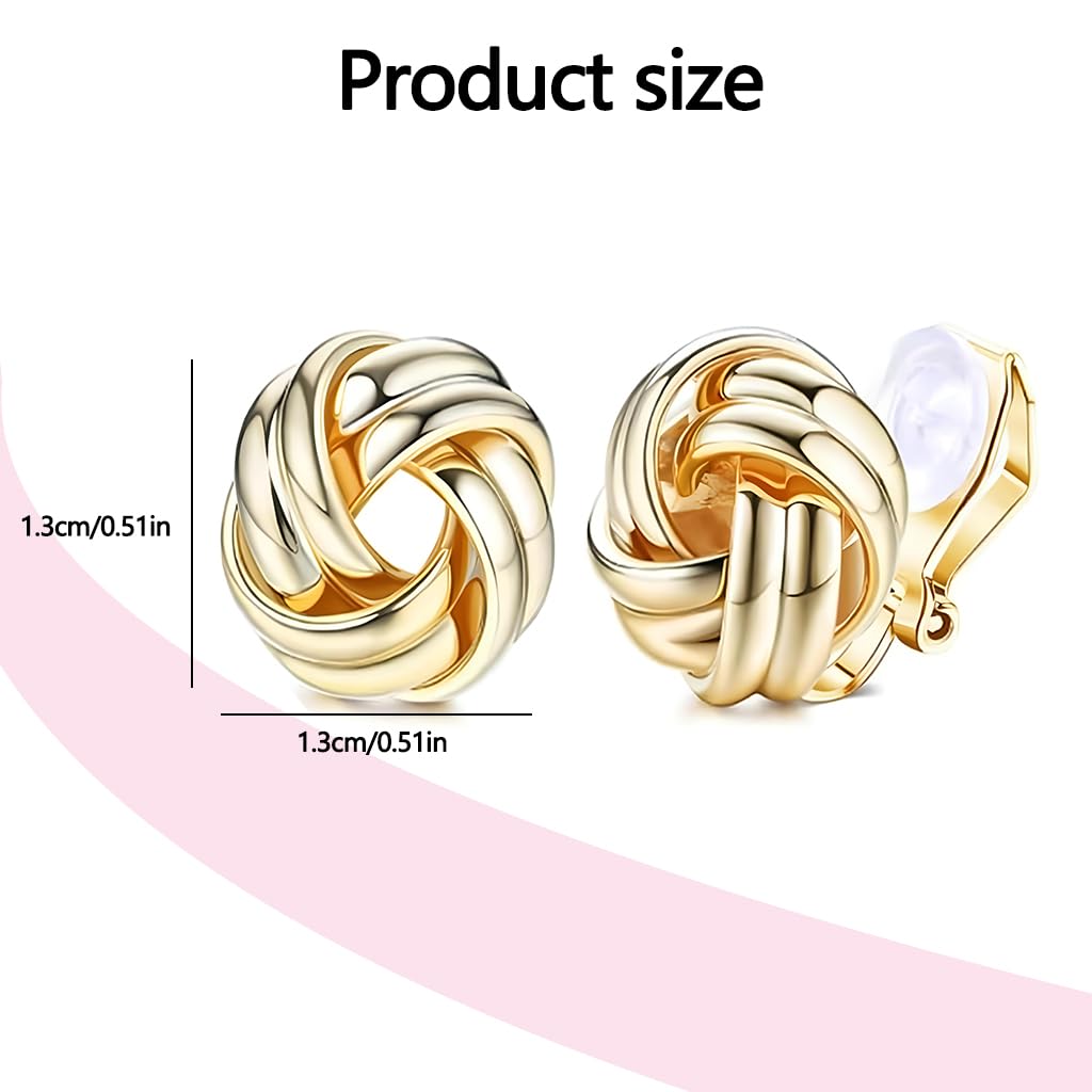ZIBUYU Clip On Earrings for Non Pierced Ears with Heart Knot Design and Gold Plating | Hypoallergenic Silicone Pads for Women
