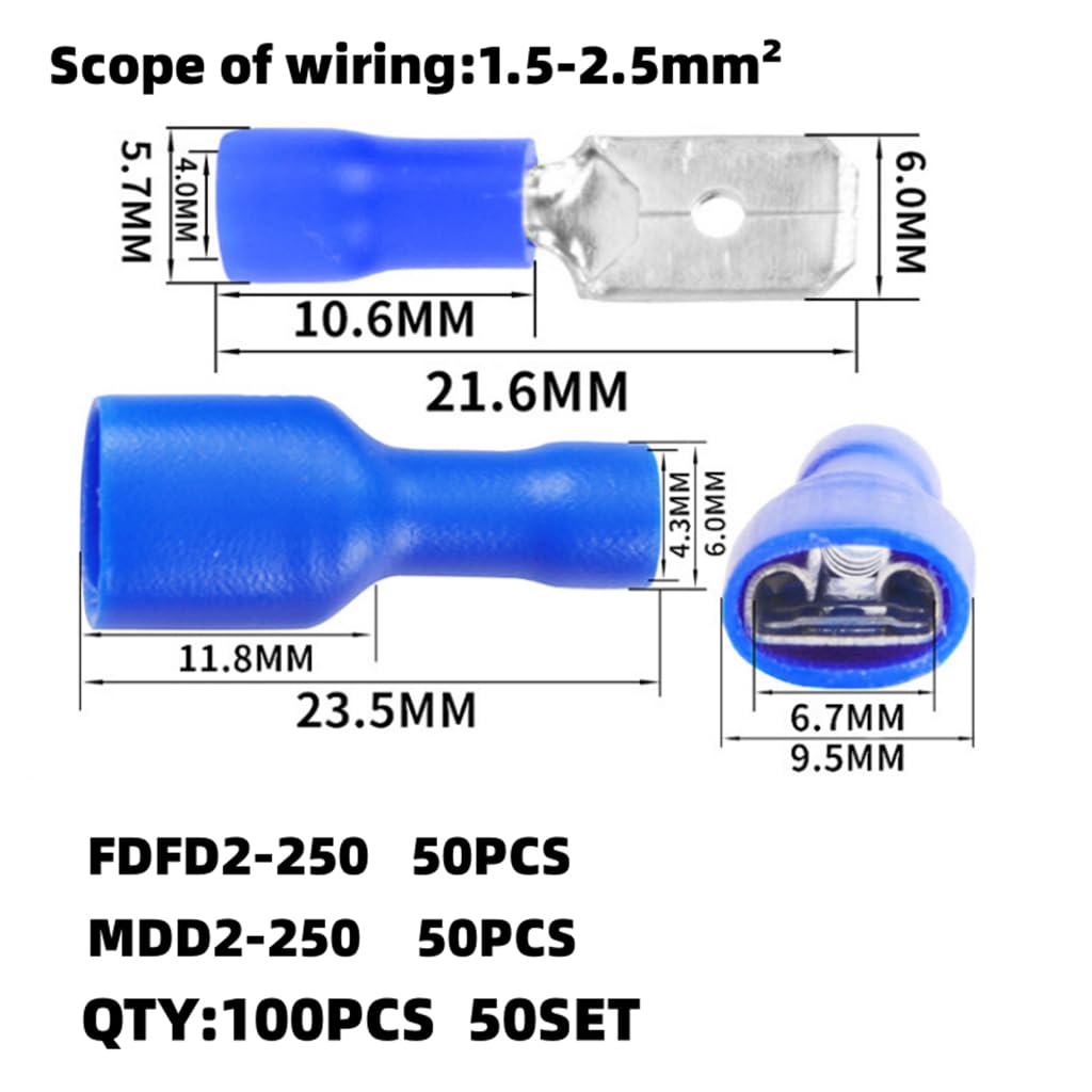 Serplex® 200Pcs Insulated Spade Wire Connector Electrical Spade Connectors Kit Female/Male Spade Connectors Electrical Insulated Crimp Terminals Connectors Electrical Crimp Terminal 16-14 AWG