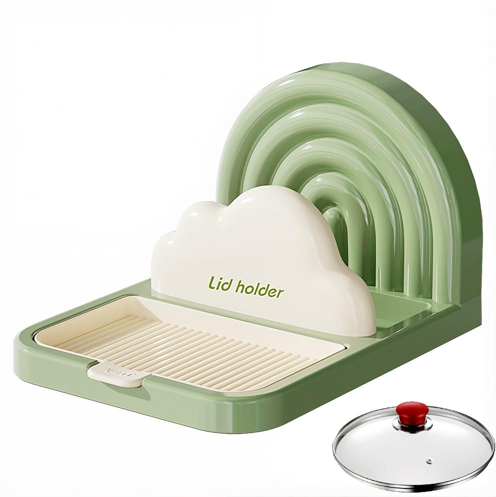 HASTHIP Spoon Rest Pot Lid Holder for Kitchen with Detachable Grooved Drain Tray 21x13.5x11cm
