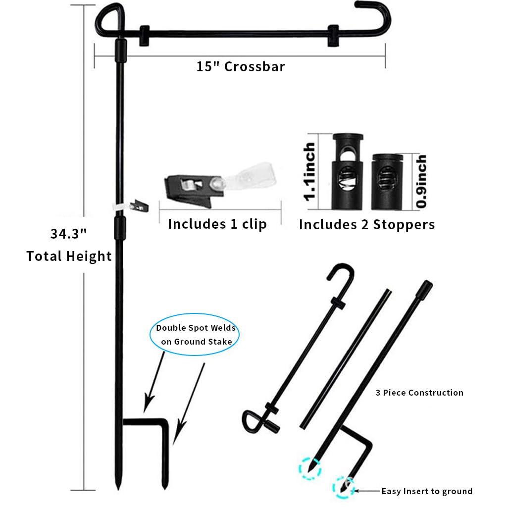 Optifit Flag Stand for Garden and Yard Decorations featuring 34.3 in Metal Rod and Anti Wind Clips