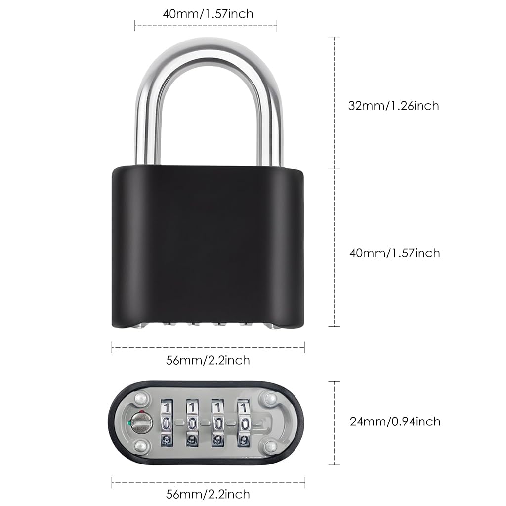 ZIBUYU Combination Padlock for Locker and Door with 4 Digit Resettable Code and Steel Shackle