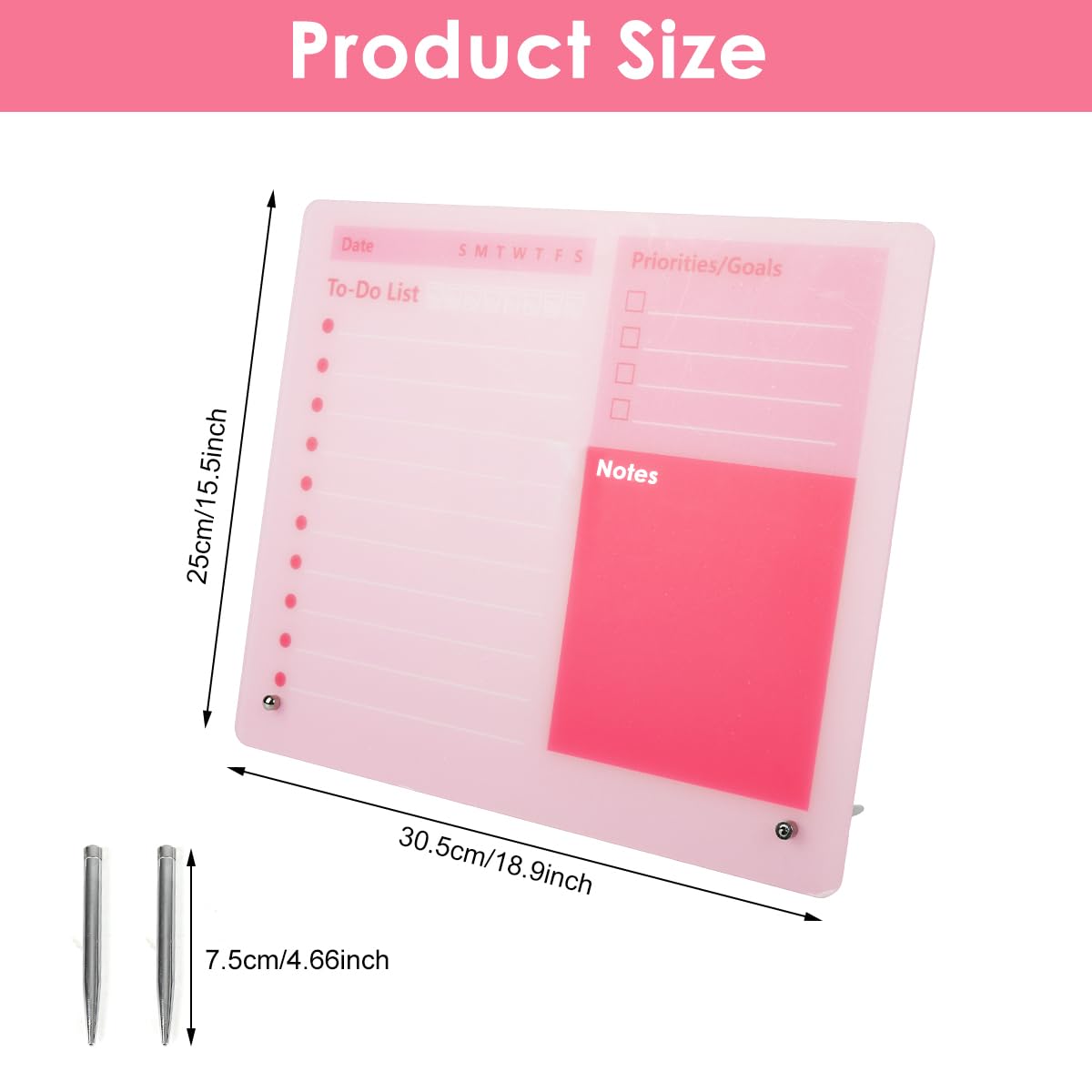 OFIFO Compact Desktop Dry Erase Board for Home and Office with 12x10 in Thickened Acrylic | Pink Memo Planner