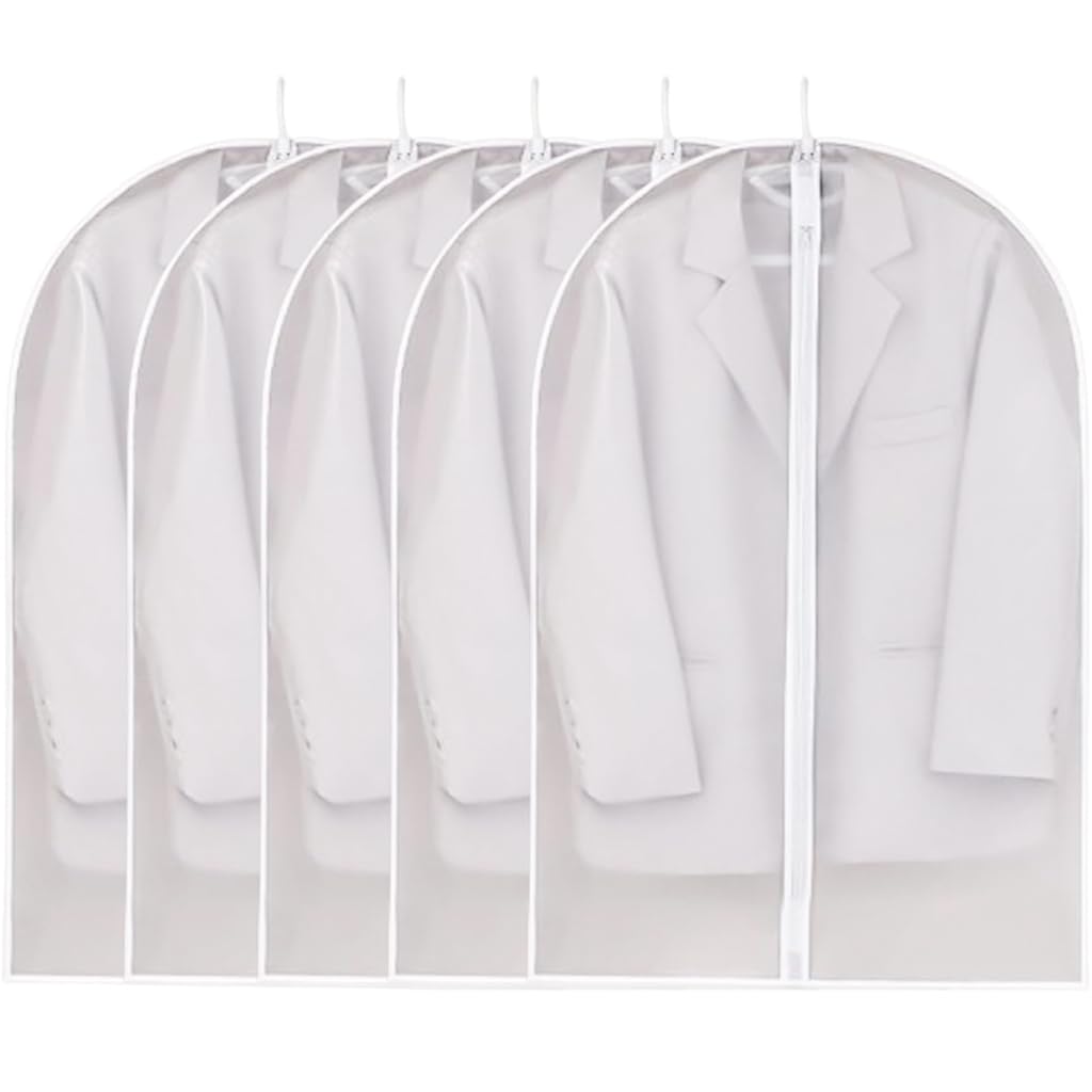 HASTHIP® 5Pcs Garment Bag Wardrobe Hanging Garment Bag, PEVA Transparent Dustproof Garment Cover Zip-up Garment Bag for Suit, Coat, Tuxedos, Coats, Blazer, Jacket, 60x100cm