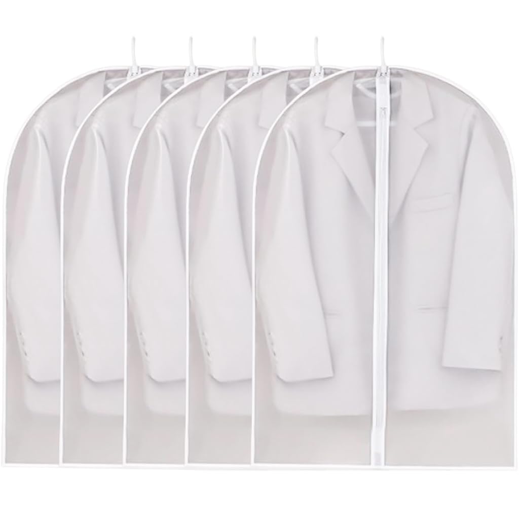 HASTHIP Suit Cover Set for Garment Storage with Zippered Hanging Design 5pcs 60x100cm PEVA | Clear Clothes Protector Bags