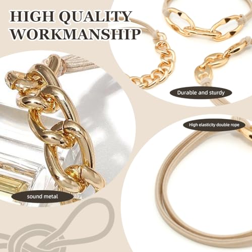 MAYCREATE 3Pcs Hair Ties for Women Golden Metal Loop Chain Charm Hair Bands Hair Elastics Hair Ties for Girls Chic Women Wristband Fashion Piece Headpiece Gift for Girls