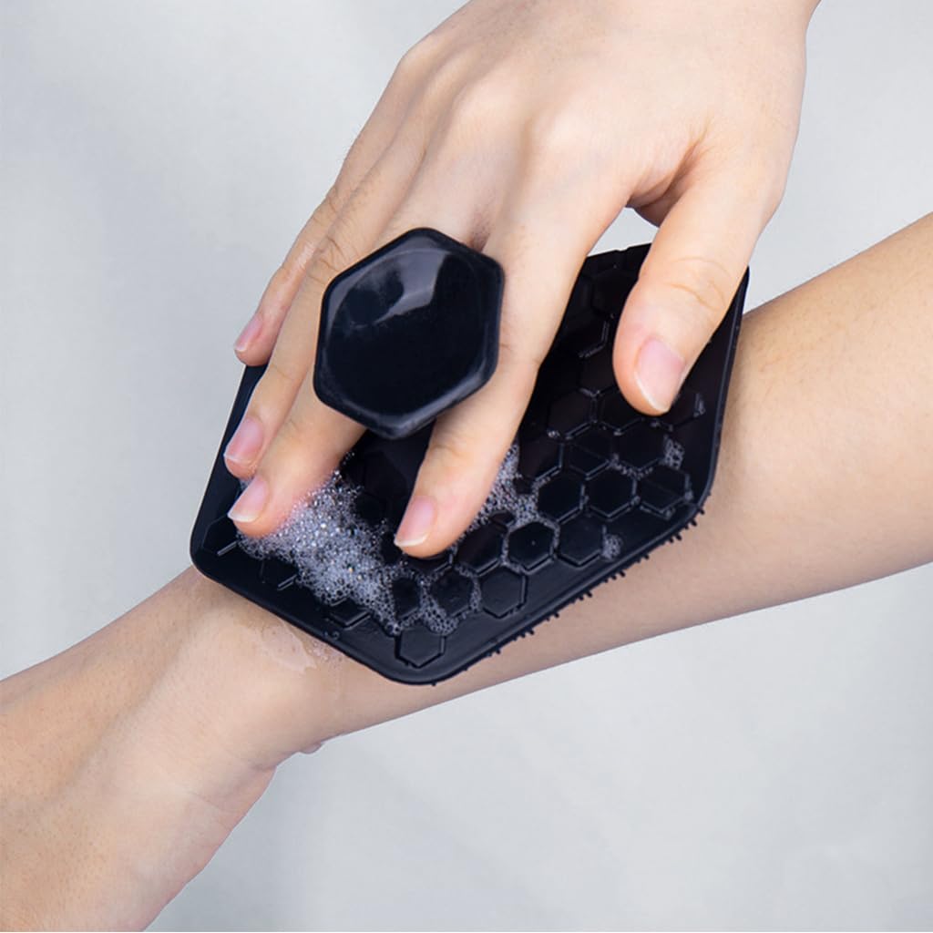 MAYCREATE Body Scrubber for Shower with Suction Cup Handle and Soft Silicone Bristles | for Men and Women