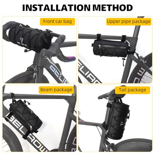 Proberos® Cycle Frame Bag 5L High Capacity Waterproof Bike Front Fork Multifunction Riding Storage Zipper Pouch Beam Saddle Fashion with Handle Shoulder Strap 3PCS