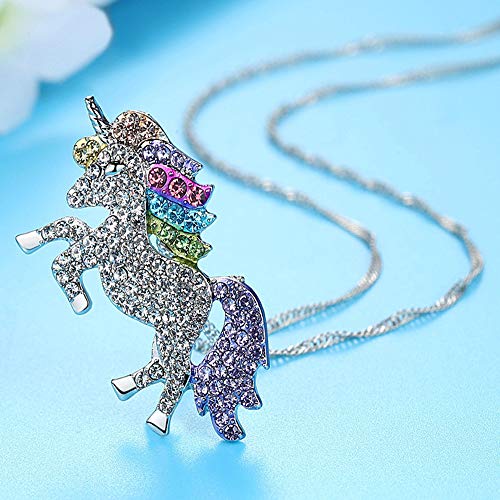 SANNIDHI® 2PCS Colorful Unicorn Bracelet Necklaces Set , Fashion Zircon Unicorn Necklace Pendant Birthday Gifts for Girl Woman