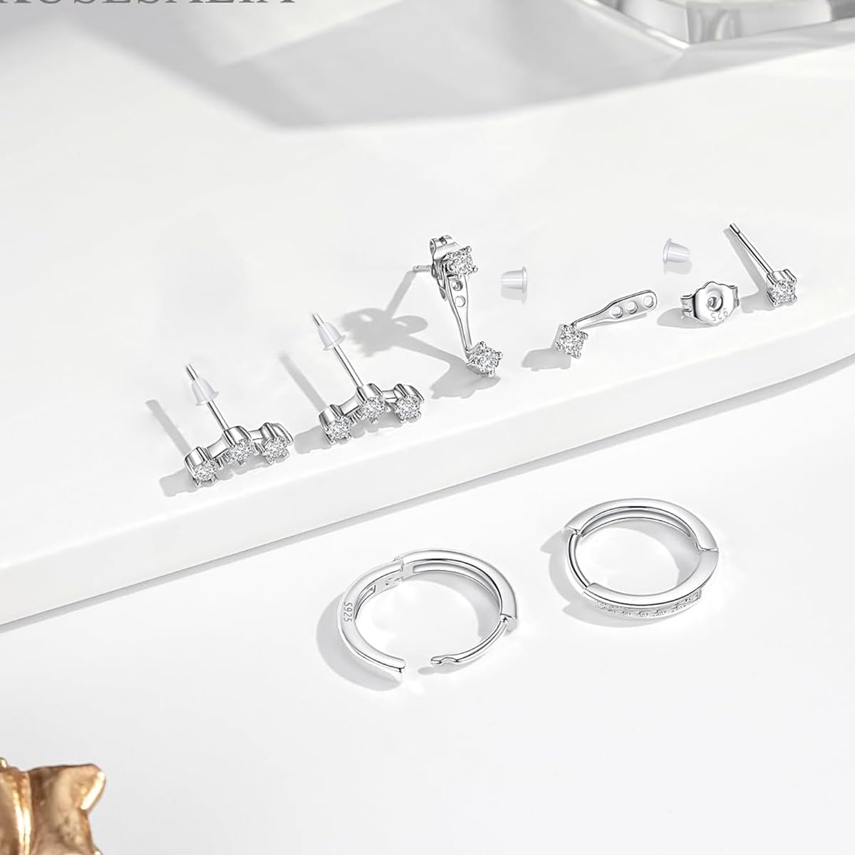 SANNIDHI Ear Studs Set for Women with 3 Pairs Zircon Silver Earrings | Hypoallergenic Gift