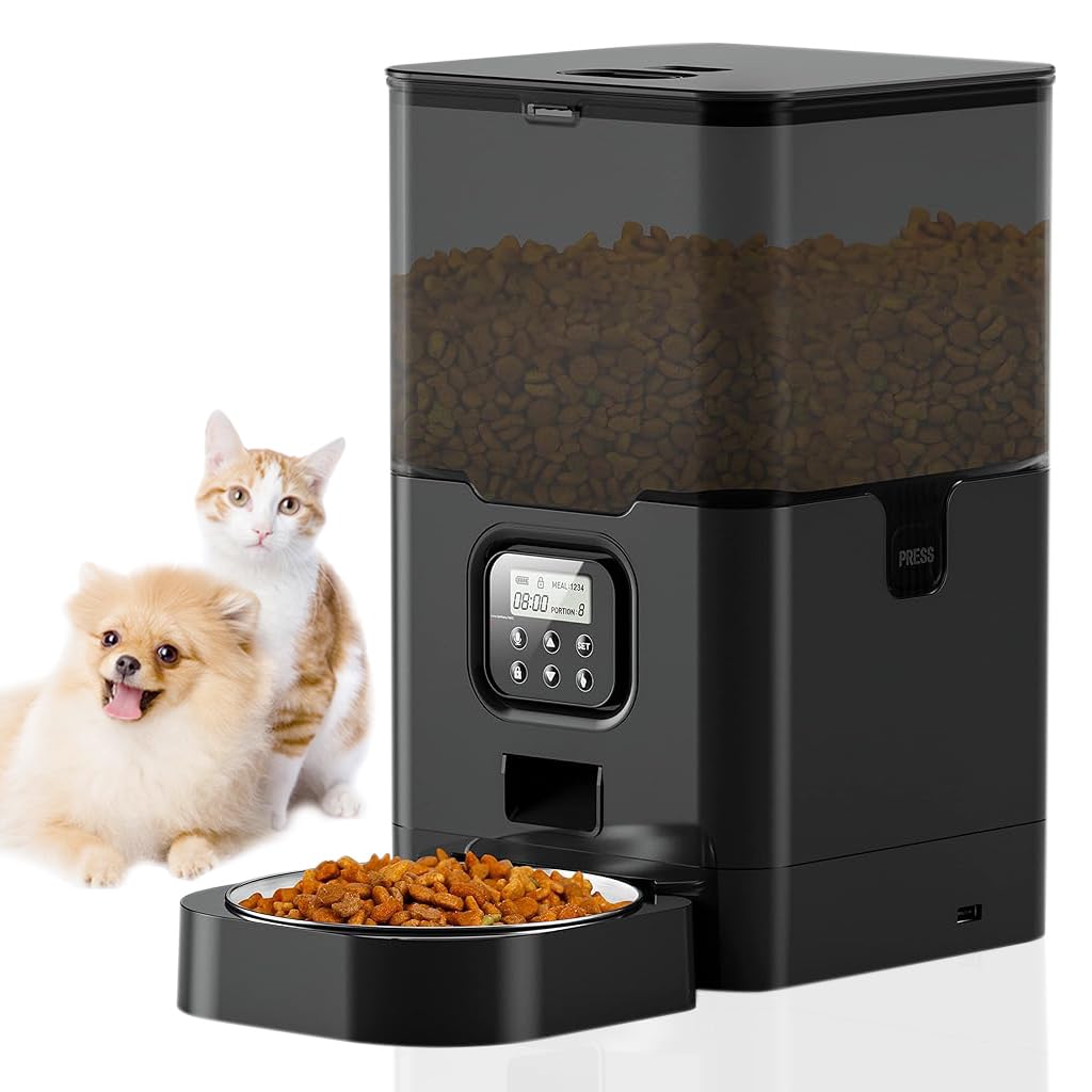 Qpets Cat Feeder Automatic 6L Smart Pet Food Dispenser with Timer and Voice Reminder | Dual Power & Stainless Steel Bowls